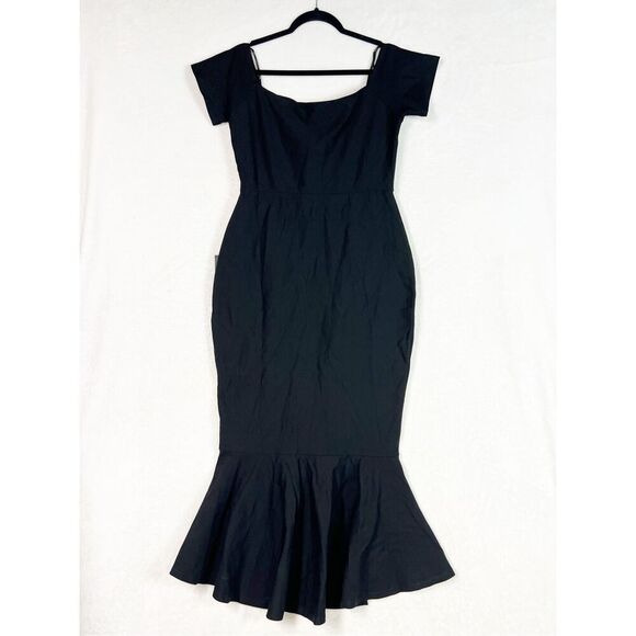 Lulus How Much I Care Midnight Blue Off-the-Shoulder Midi Dress Size L NWT - Picture 10 of 13